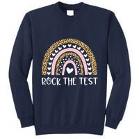 Funny Test Day Rock The Test Teacher Rainbow Leopard Student Tall Sweatshirt