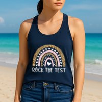 Funny Test Day Rock The Test Teacher Rainbow Leopard Student Womens Tank Top