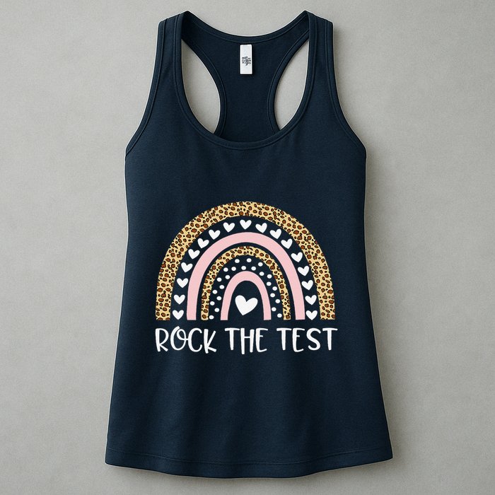 Funny Test Day Rock The Test Teacher Rainbow Leopard Student Womens Tank Top