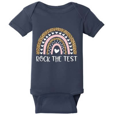 Funny Test Day Rock The Test Teacher Rainbow Leopard Student Baby Bodysuit
