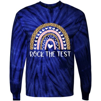Funny Test Day Rock The Test Teacher Rainbow Leopard Student Tie-Dye Long Sleeve Shirt