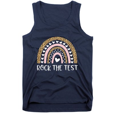 Funny Test Day Rock The Test Teacher Rainbow Leopard Student Tank Top
