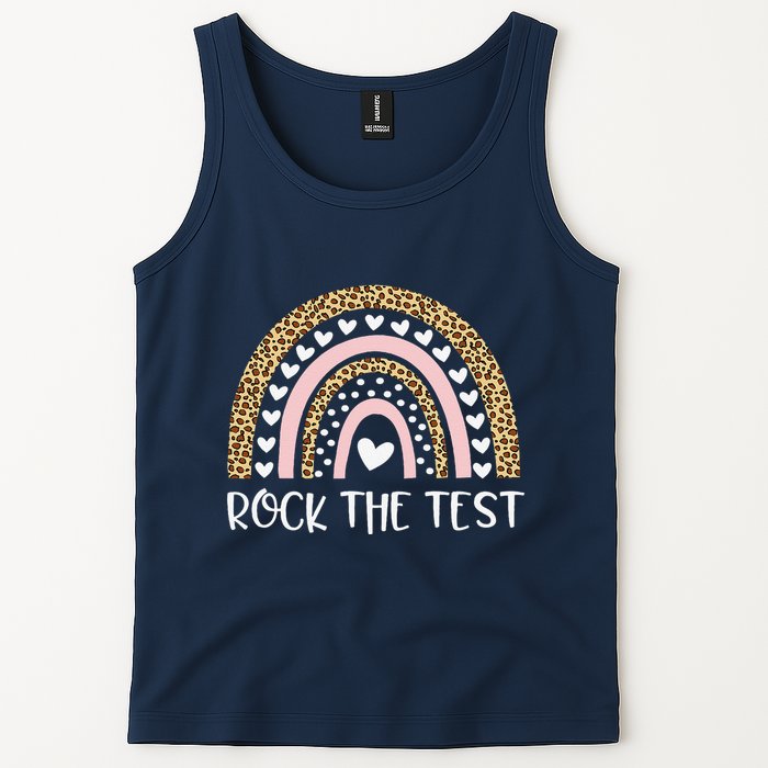 Funny Test Day Rock The Test Teacher Rainbow Leopard Student Tank Top
