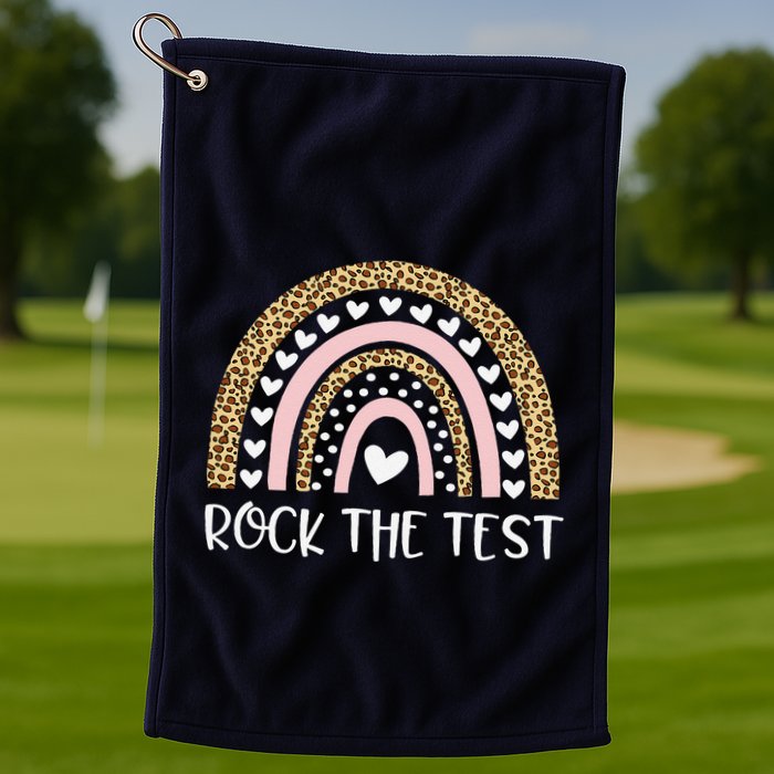 Funny Test Day Rock The Test Teacher Rainbow Leopard Student Golf Towel