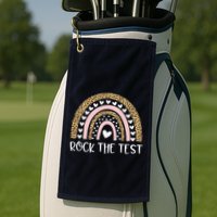 Funny Test Day Rock The Test Teacher Rainbow Leopard Student Golf Towel