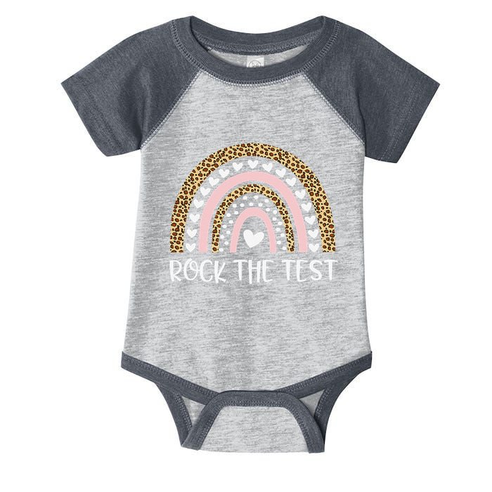 Funny Test Day Rock The Test Teacher Rainbow Leopard Student Infant Baby Jersey Bodysuit