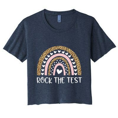 Funny Test Day Rock The Test Teacher Rainbow Leopard Student Crop Top