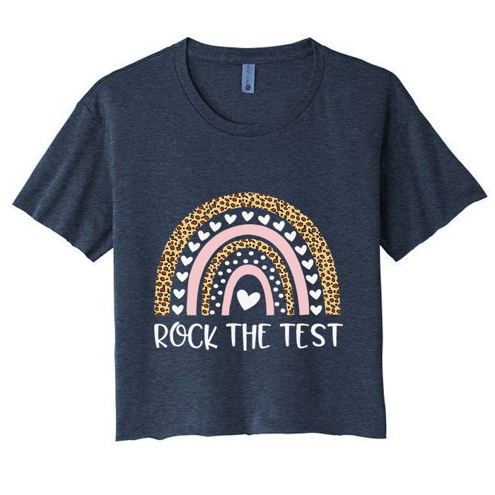 Funny Test Day Rock The Test Teacher Rainbow Leopard Student Crop Top