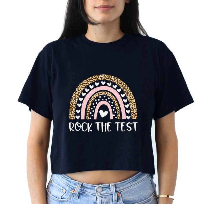 Funny Test Day Rock The Test Teacher Rainbow Leopard Student Crop Top