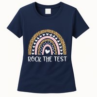 Funny Test Day Rock The Test Teacher Rainbow Leopard Student Womens T-Shirt