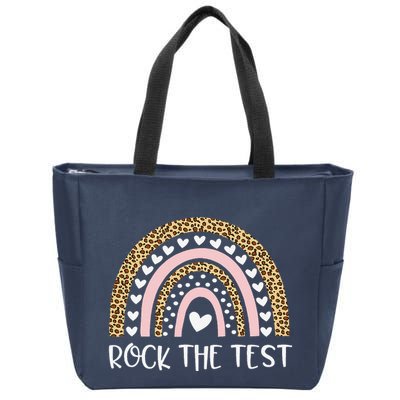 Funny Test Day Rock The Test Teacher Rainbow Leopard Student Zip Tote Bag