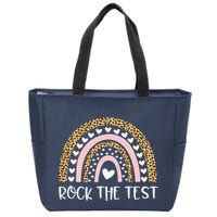 Funny Test Day Rock The Test Teacher Rainbow Leopard Student Zip Tote Bag