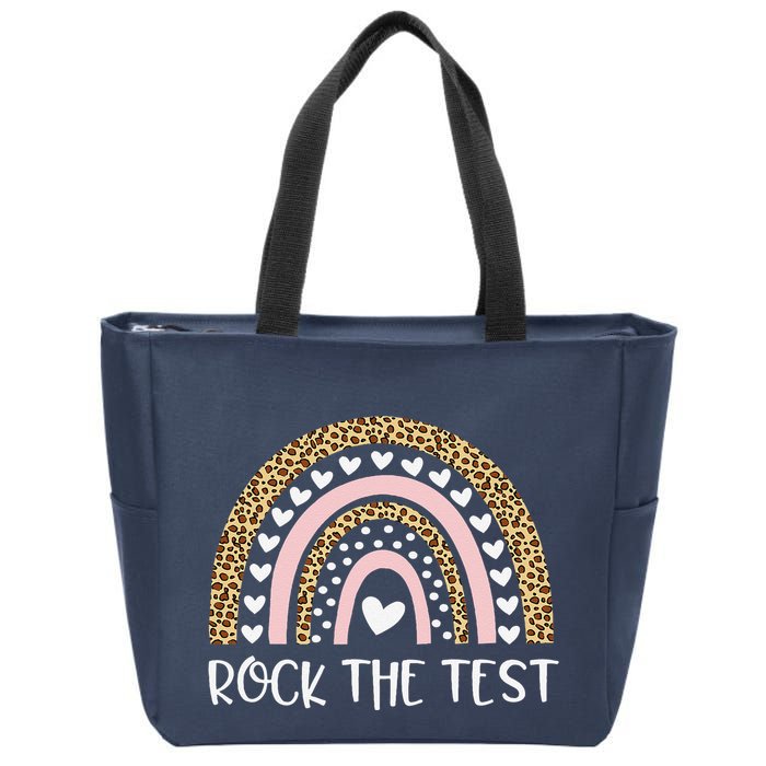 Funny Test Day Rock The Test Teacher Rainbow Leopard Student Zip Tote Bag