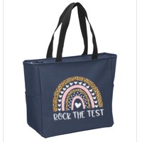 Funny Test Day Rock The Test Teacher Rainbow Leopard Student Zip Tote Bag