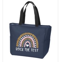 Funny Test Day Rock The Test Teacher Rainbow Leopard Student Zip Tote Bag