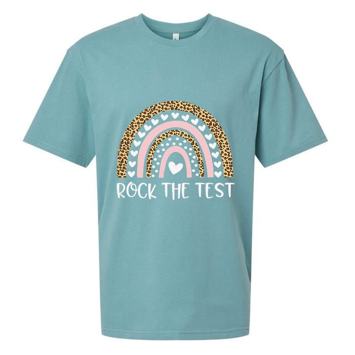 Funny Test Day Rock The Test Teacher Rainbow Leopard Student Sueded Cloud Jersey T-Shirt