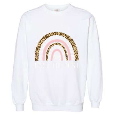 Funny Test Day Rock The Test Teacher Rainbow Leopard Student Garment-Dyed Sweatshirt