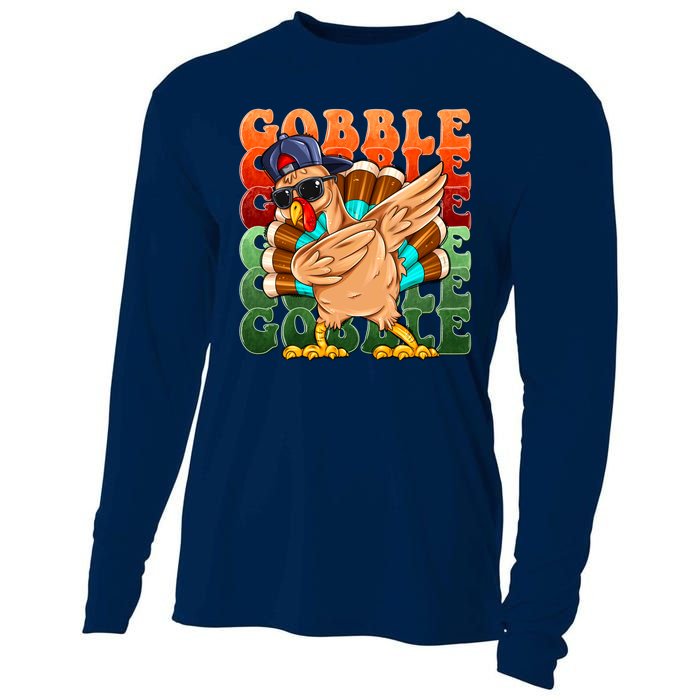 Funny Thanksgiving Dabbin Turkey Gobble Cooling Performance Long Sleeve Crew