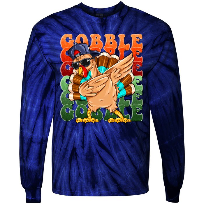 Funny Thanksgiving Dabbin Turkey Gobble Tie-Dye Long Sleeve Shirt