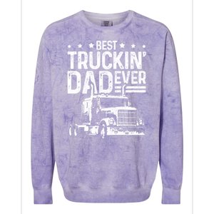 Funny Truck Driver Fathers Day Gift Best Truckin Dad Ever Colorblast Crewneck Sweatshirt