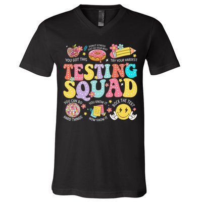 Funny Test Day Motivational Teacher Student Testing Squad V-Neck T-Shirt