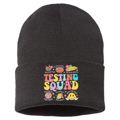 Funny Test Day Motivational Teacher Student Testing Squad Sustainable Knit Beanie