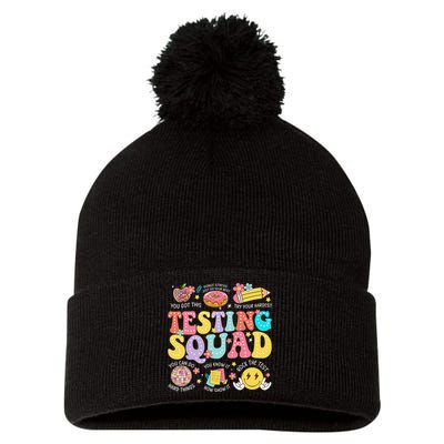 Funny Test Day Motivational Teacher Student Testing Squad Pom Pom 12in Knit Beanie
