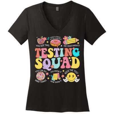 Funny Test Day Motivational Teacher Student Testing Squad Women's V-Neck T-Shirt