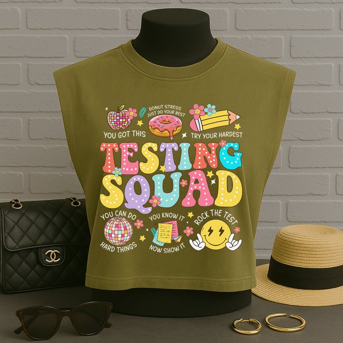 Funny Test Day Motivational Teacher Student Testing Squad Garment-Dyed Women's Muscle Tee