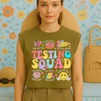 Funny Test Day Motivational Teacher Student Testing Squad Garment-Dyed Women's Muscle Tee