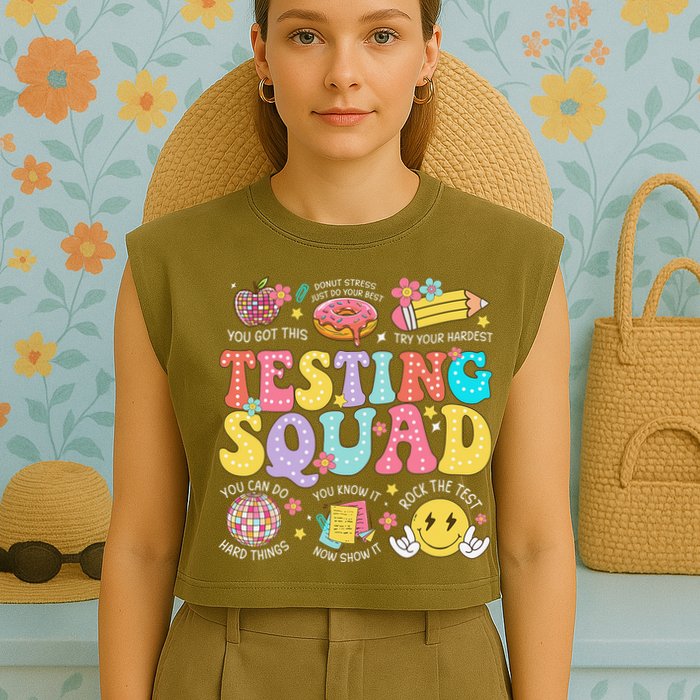 Funny Test Day Motivational Teacher Student Testing Squad Garment-Dyed Women's Muscle Tee