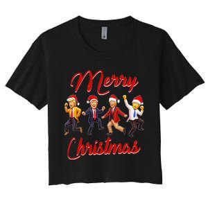 Funny Trump Dance Santa Claus Christmas Xmas Pajamas Holiday Women's Crop Top Tee