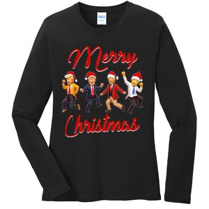 Funny Trump Dance Santa Claus Christmas Xmas Pajamas Holiday Ladies Long Sleeve Shirt