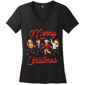 Funny Trump Dance Santa Claus Christmas Xmas Pajamas Holiday Women's V-Neck T-Shirt