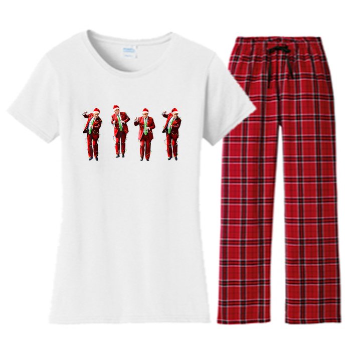 Funny Trump Dance Santa Claus Christmas Light Xmas Holiday Long Sleeve Women's Flannel Pajama Set