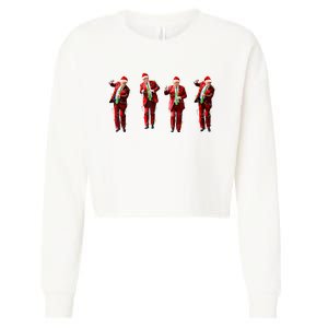 Funny Trump Dance Santa Claus Christmas Light Xmas Holiday Long Sleeve Cropped Pullover Crew