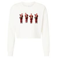 Funny Trump Dance Santa Claus Christmas Light Xmas Holiday Long Sleeve Cropped Pullover Crew