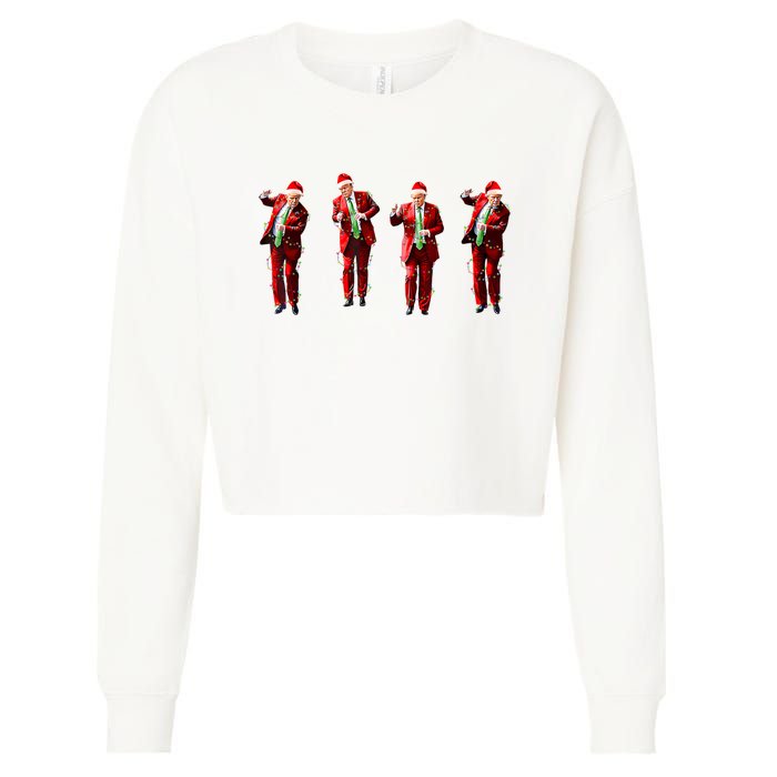 Funny Trump Dance Santa Claus Christmas Light Xmas Holiday Long Sleeve Cropped Pullover Crew