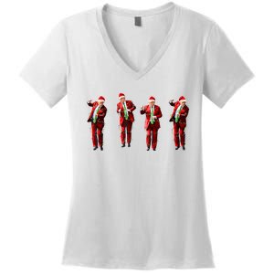 Funny Trump Dance Santa Claus Christmas Light Xmas Holiday Long Sleeve Women's V-Neck T-Shirt