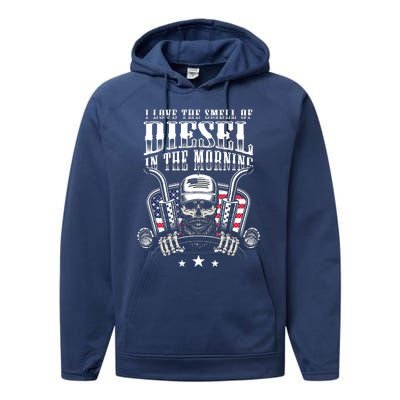 Funny Truck Driver Gift For I Love The Smell Of Diesel Performance Fleece Hoodie