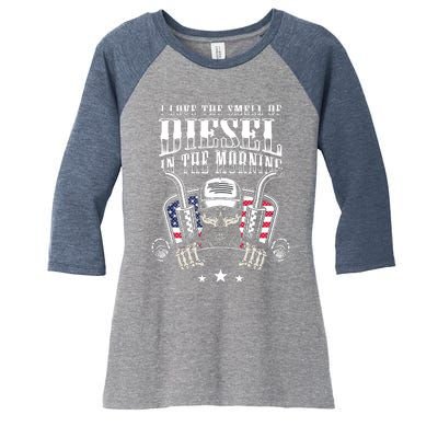 Funny Truck Driver Gift For I Love The Smell Of Diesel Women's Tri-Blend 3/4-Sleeve Raglan Shirt