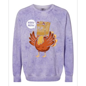 Funny Thanksgiving Day Fake Cat Turkey Meow Animal Farmer  Colorblast Crewneck Sweatshirt