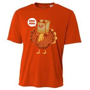 Funny Thanksgiving Day Fake Cat Turkey Meow Animal Farmer  Cooling Performance Crew T-Shirt