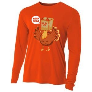 Funny Thanksgiving Day Fake Cat Turkey Meow Animal Farmer  Cooling Performance Long Sleeve Crew