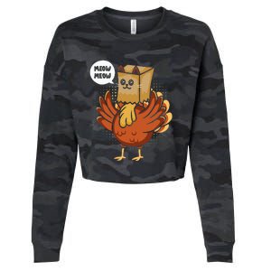 Funny Thanksgiving Day Fake Cat Turkey Meow Animal Farmer  Cropped Pullover Crew