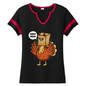 Funny Thanksgiving Day Fake Cat Turkey Meow Animal Farmer  Ladies Halftime Notch Neck Tee