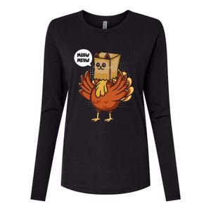 Funny Thanksgiving Day Fake Cat Turkey Meow Animal Farmer  Womens Cotton Relaxed Long Sleeve T-Shirt