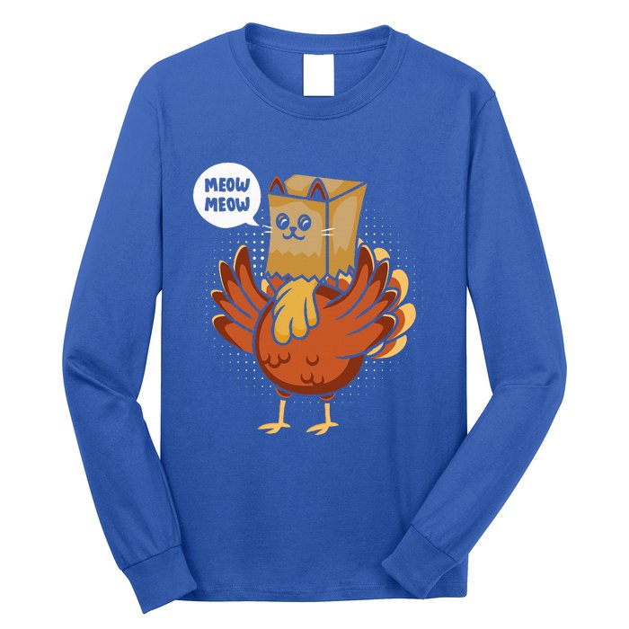 Funny Thanksgiving Day Fake Cat Turkey Meow Animal Farmer  Long Sleeve Shirt