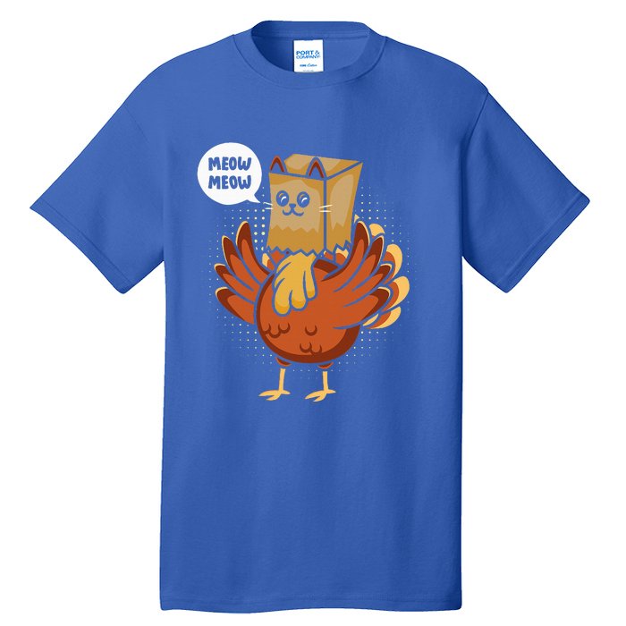 Funny Thanksgiving Day Fake Cat Turkey Meow Animal Farmer  Tall T-Shirt