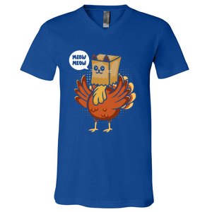 Funny Thanksgiving Day Fake Cat Turkey Meow Animal Farmer  V-Neck T-Shirt